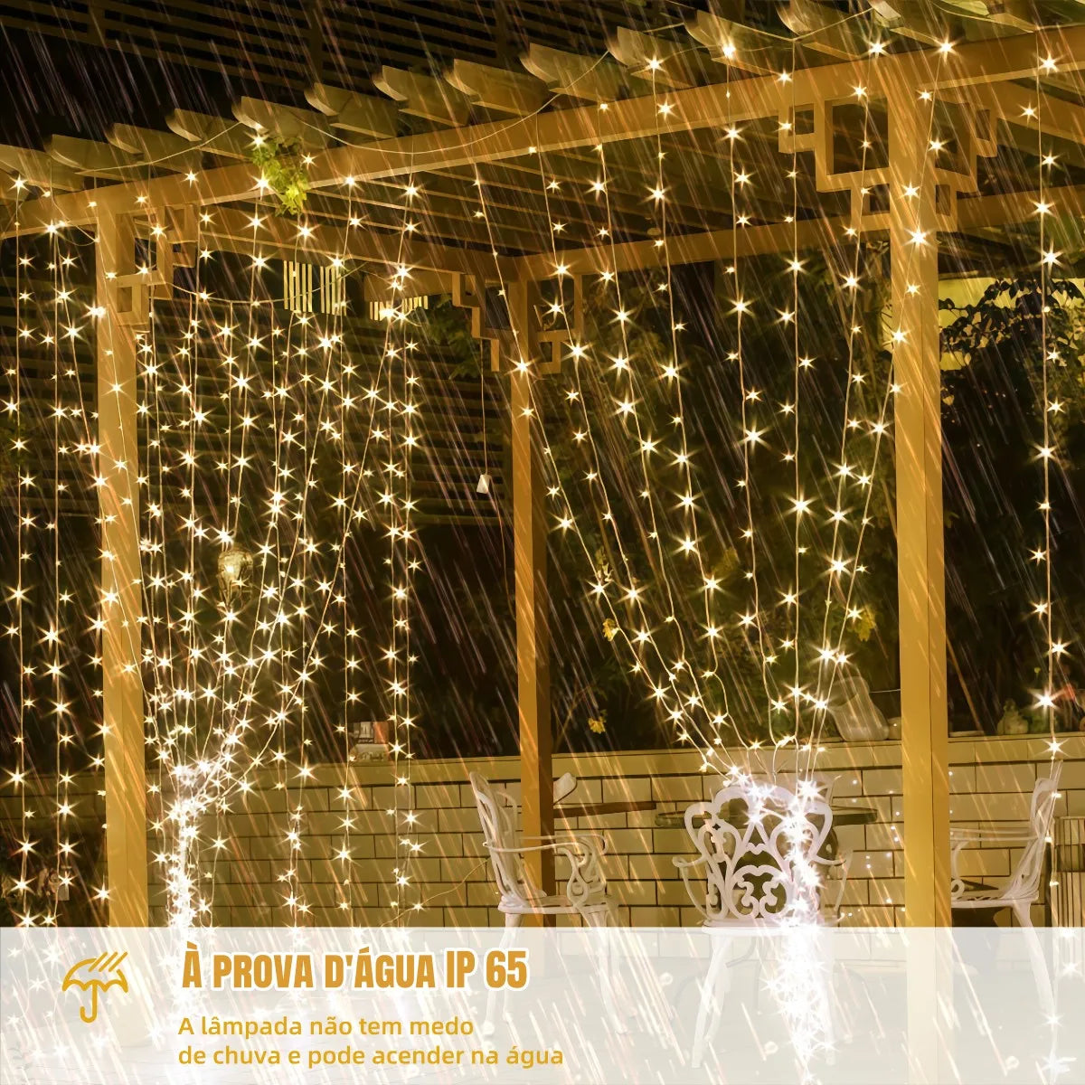 Luz de Cortina Led para Decoração para Natal - 8 Modos de Iluminação