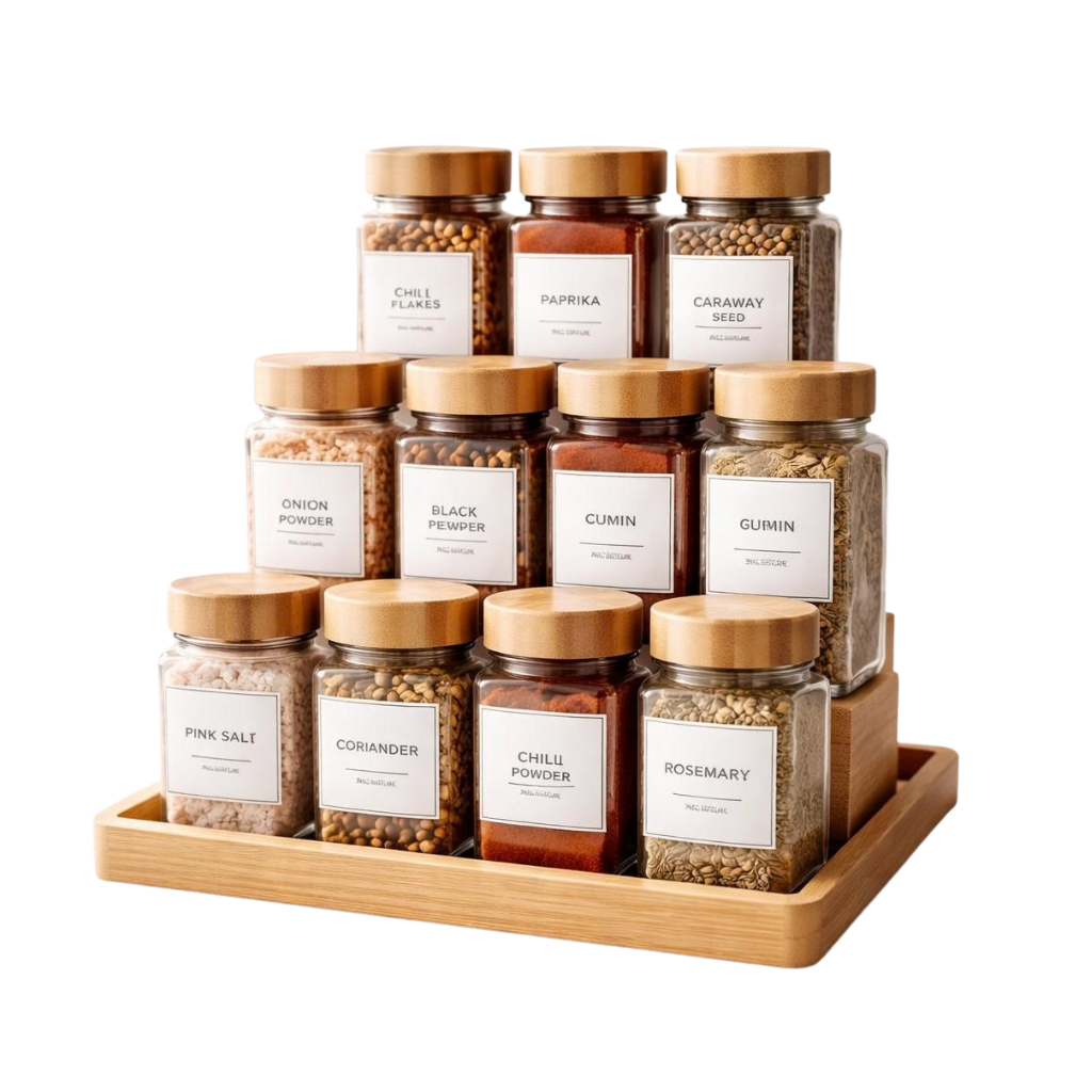 Kruiden Opbergset van Glas & Bamboe – Overzicht & Orde in de Keuken (13-delig)