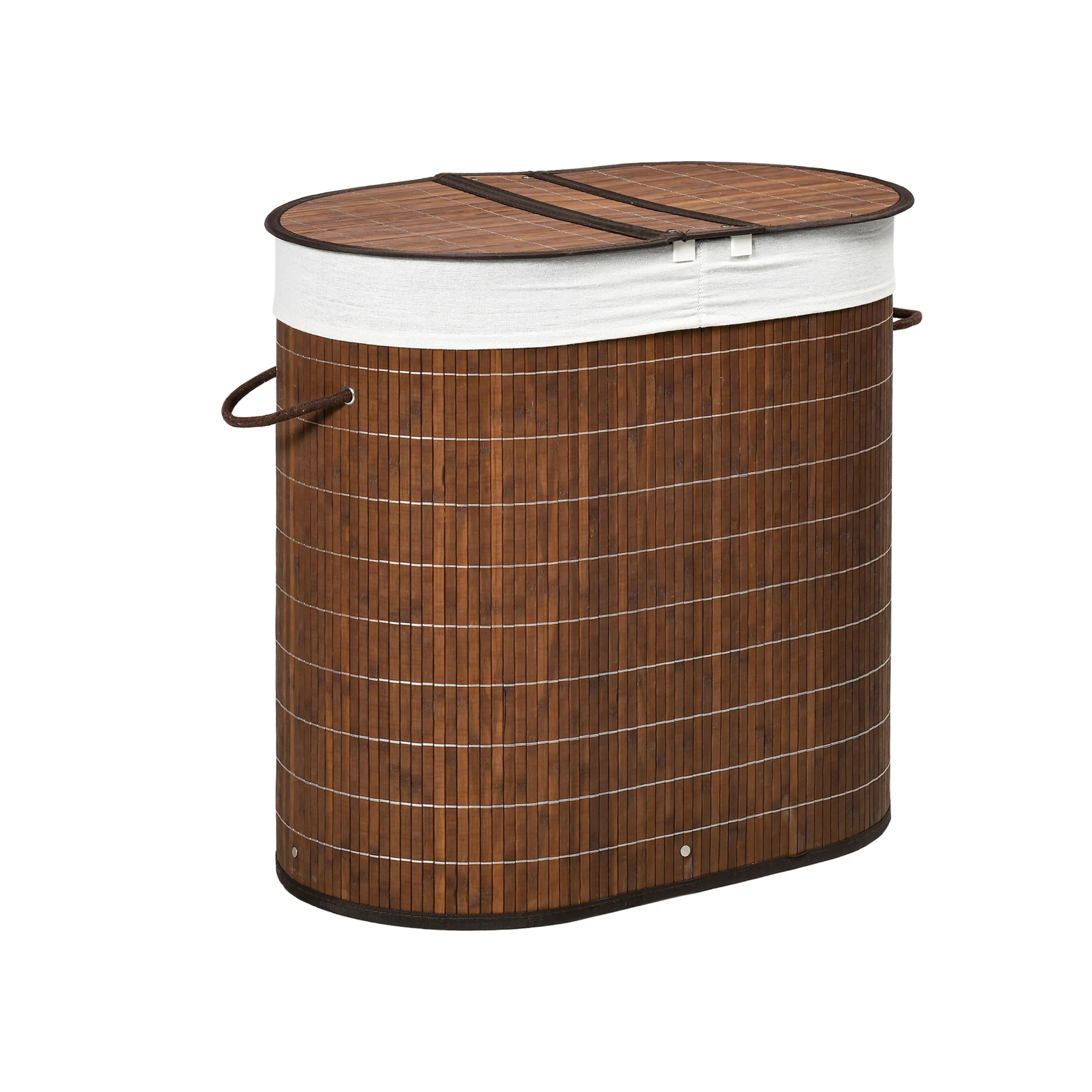 Bamboe Wasmand met Deksel – 100L, 2 Compartimenten