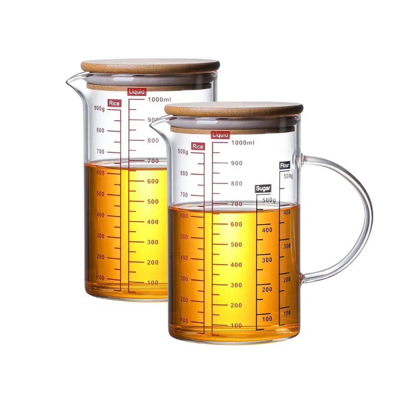 Borosilicaat Glazen Maatbeker met Bamboe Deksel – Duurzaam & Nauwkeurig