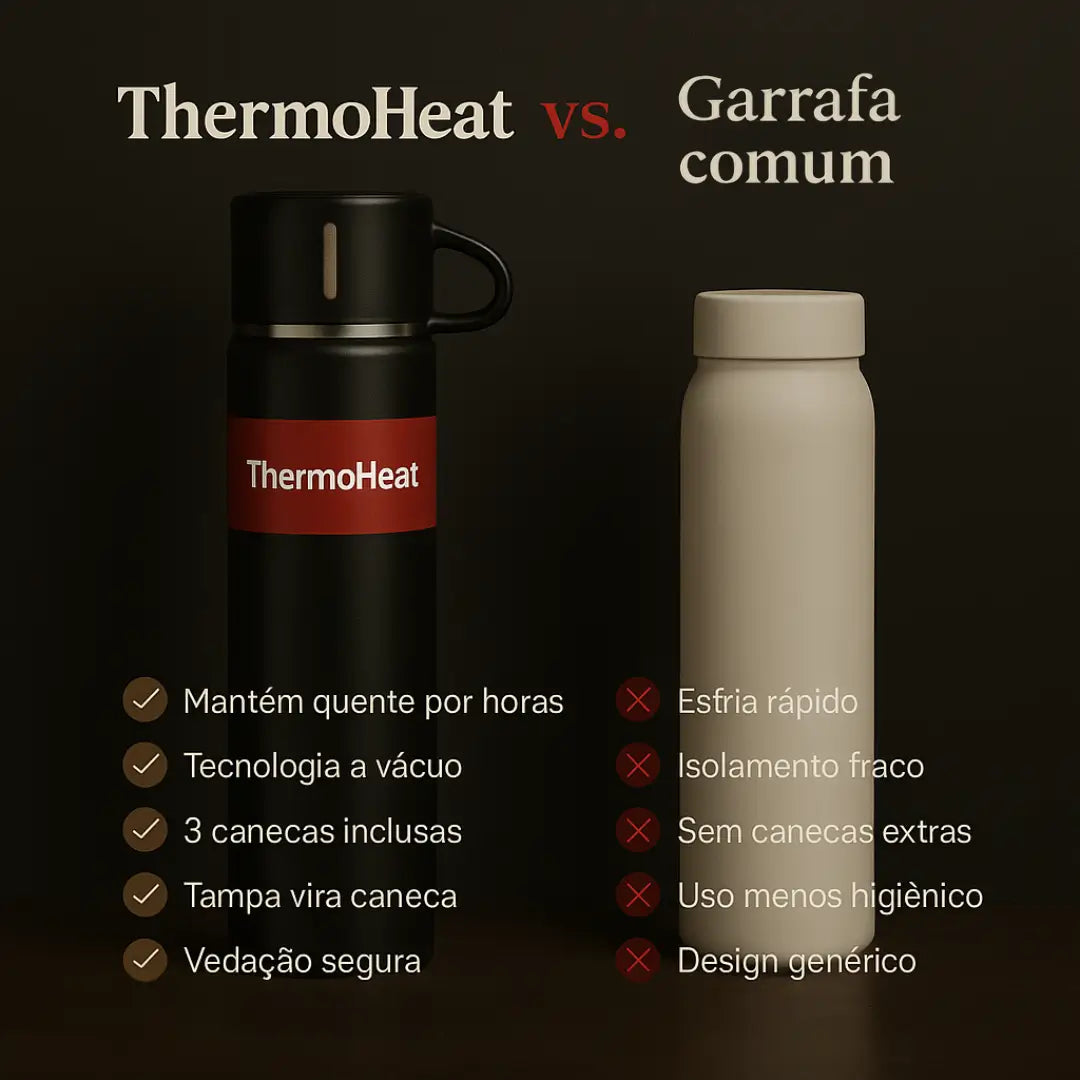 ThermoHeat - Garrafa Térmica 500ml + 3 Xícaras Exclusivas