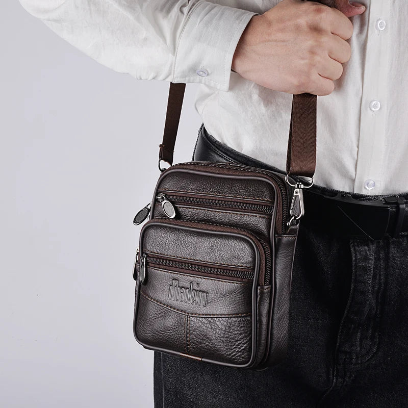 Bolsa Crossbody de Couro Genuíno Masculina