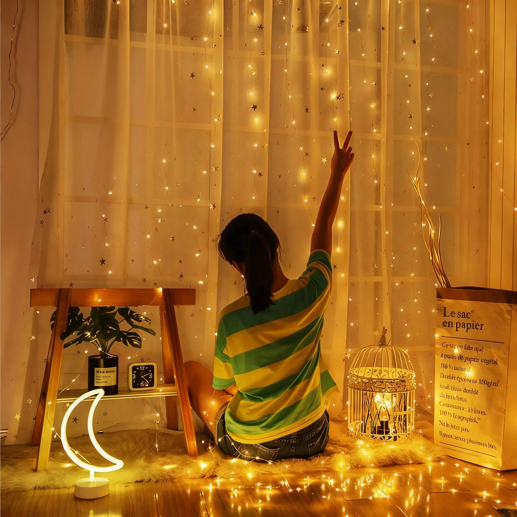 Luz de Cortina Led para Decoração para Natal - 8 Modos de Iluminação